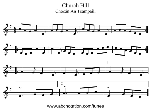 Church Hill - staff notation