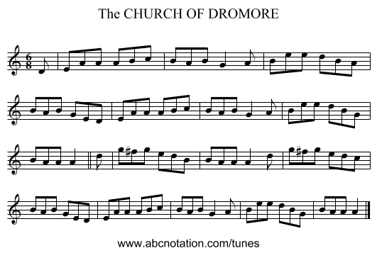 CHURCH OF DROMORE, The - staff notation