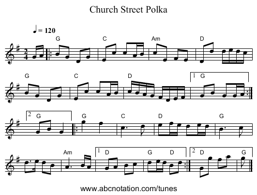 Church Street Polka - staff notation