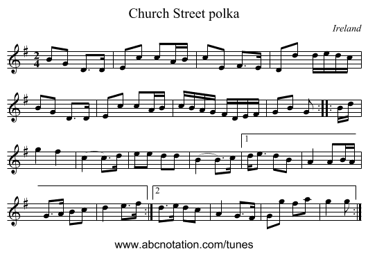 Church Street polka - staff notation