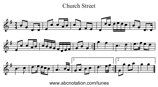 Church Street - staff notation