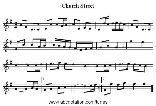 Church Street - staff notation