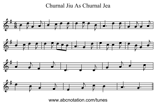 Churnal Jiu As Churnal Jea - staff notation