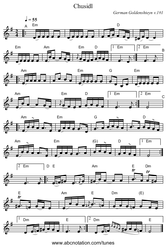 Chusidl - staff notation