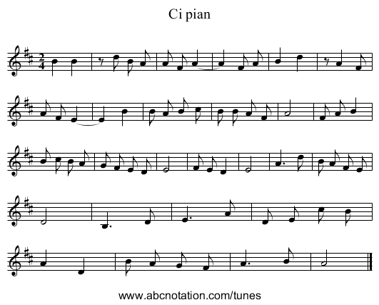 Ci pian - staff notation