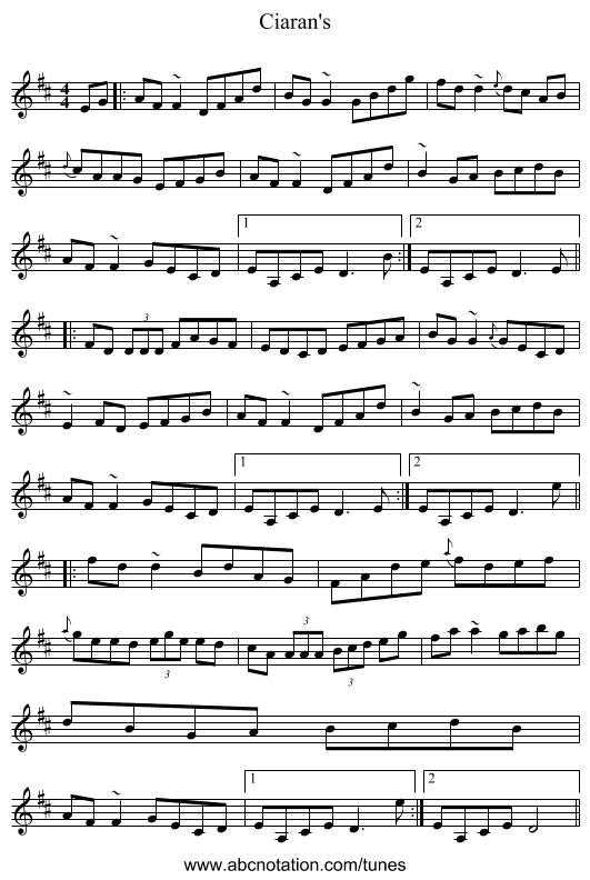 Ciaran's - staff notation