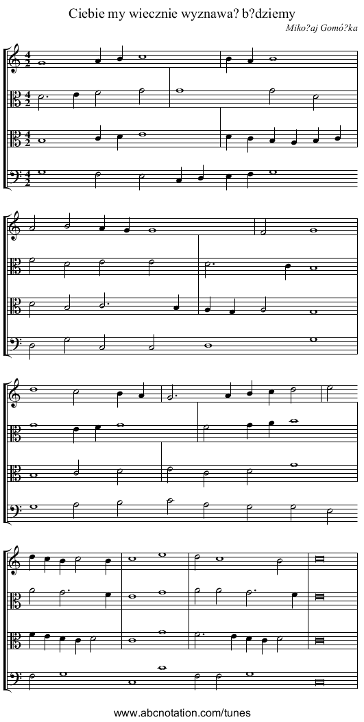 Ciebie my wiecznie wyznawa? b?dziemy - staff notation