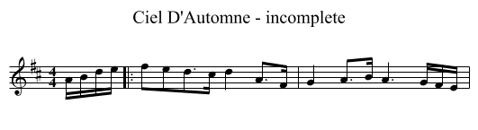 Ciel D'Automne - incomplete - staff notation