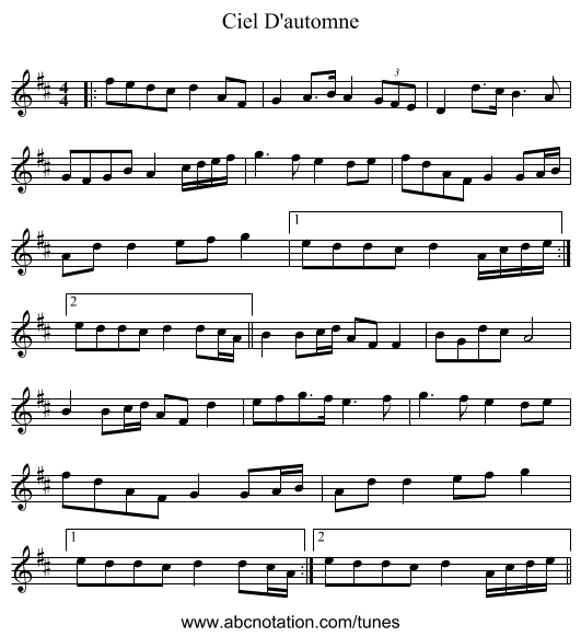 Ciel D'automne - staff notation
