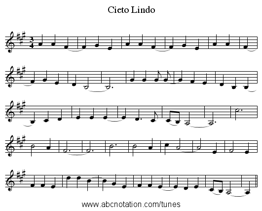 Cieto Lindo - staff notation