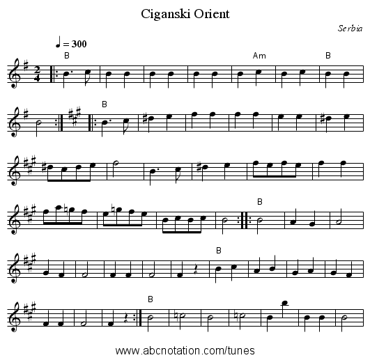 Ciganski Orient - staff notation