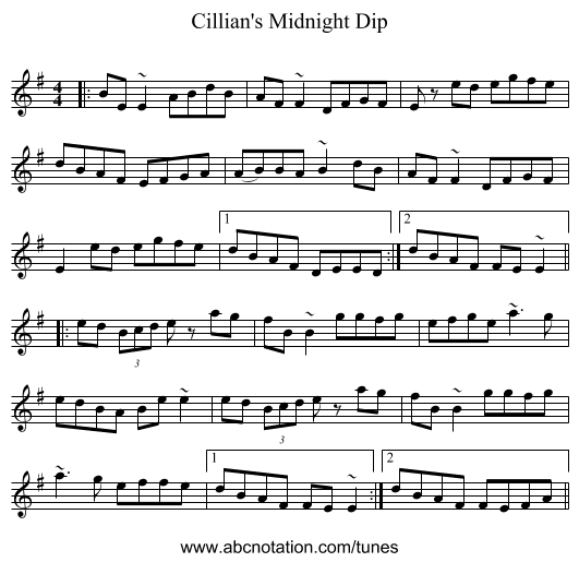 Cillian's Midnight Dip - staff notation