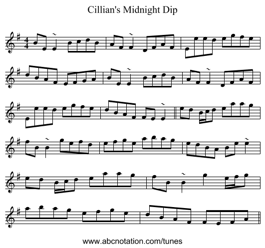 Cillian's Midnight Dip - staff notation