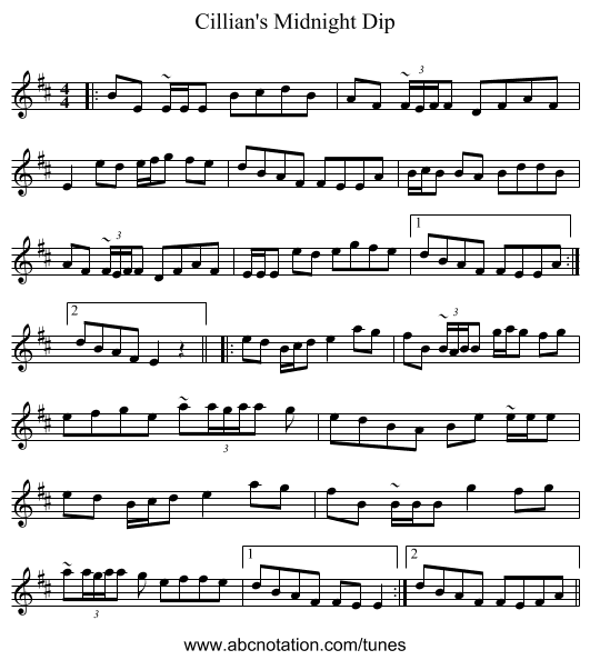 Cillian's Midnight Dip - staff notation