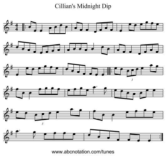Cillian's Midnight Dip - staff notation