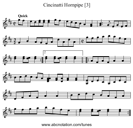 Cincinatti Hornpipe [3] - staff notation