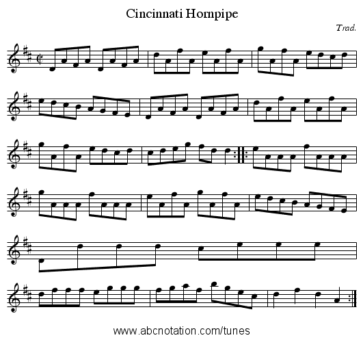 Cincinnati Hornpipe - staff notation