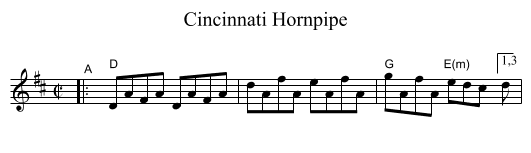 Cincinnati Hornpipe - staff notation