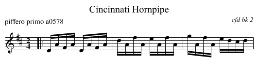 Cincinnati Hornpipe - staff notation