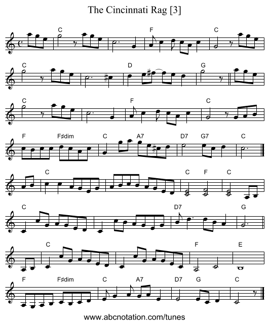 Cincinnati Rag [3], The - staff notation