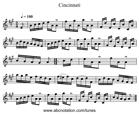 Cincinnati - staff notation