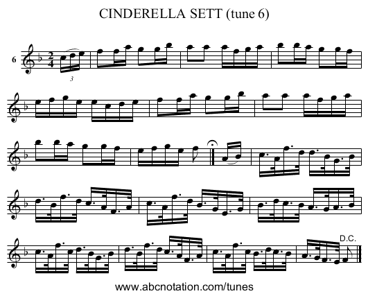 CINDERELLA SETT (tune 6) - staff notation