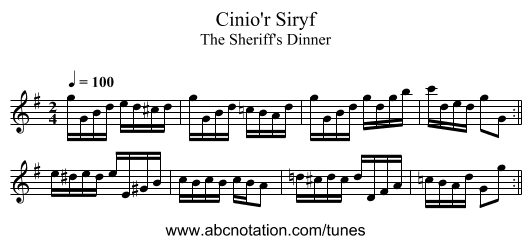 Cinio'r Siryf - staff notation