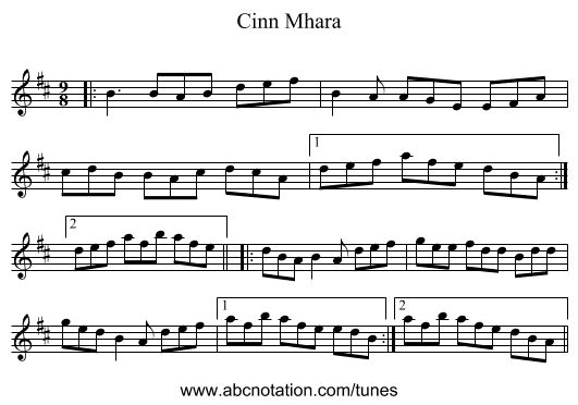 Cinn Mhara - staff notation