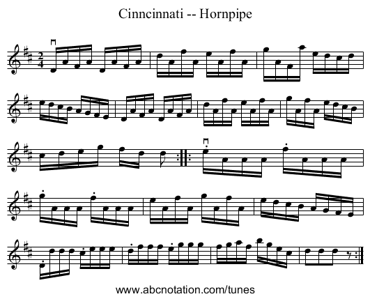 Cinncinnati -- Hornpipe - staff notation