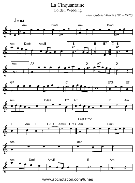 Cinquantaine, La - staff notation