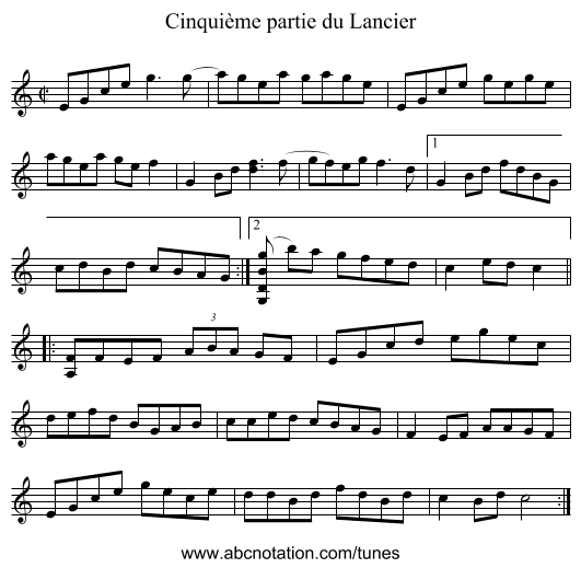 Cinquième partie du Lancier - staff notation