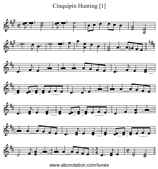 Cinquipin Hunting [1] - staff notation