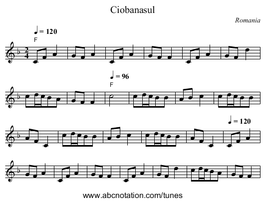 Ciobanasul - staff notation