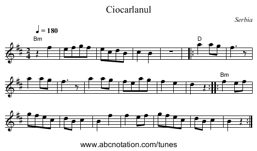 Ciocarlanul - staff notation