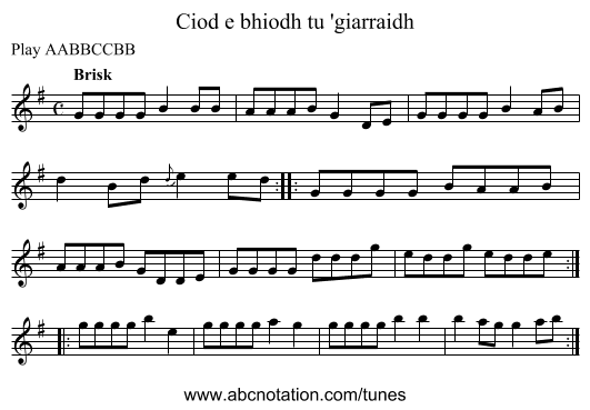 Ciod e bhiodh tu 'giarraidh - staff notation