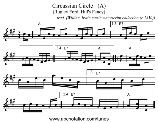 Circassian Circle (A) - staff notation