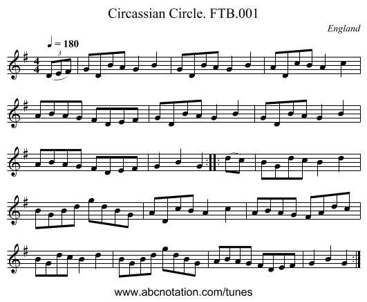 Circassian Circle. FTB.001 - staff notation