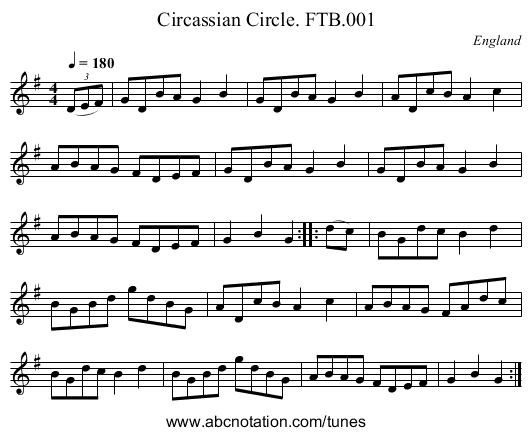 Circassian Circle. FTB.001 - staff notation