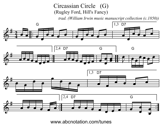 Circassian Circle   (G) - staff notation