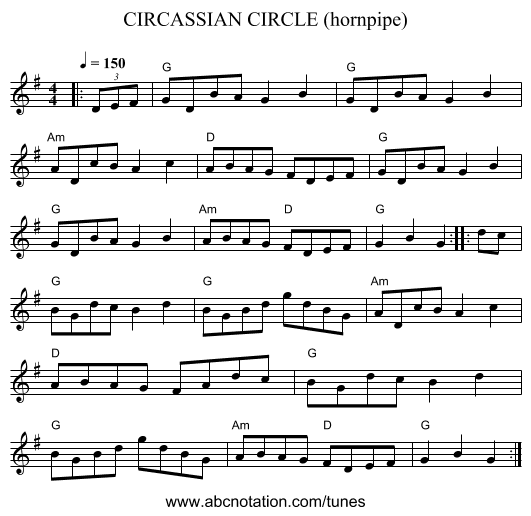 CIRCASSIAN CIRCLE (hornpipe) - staff notation
