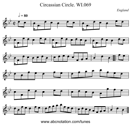 Circassian Circle. WI.069 - staff notation
