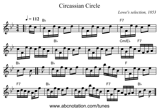 Circassian Circle - staff notation