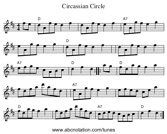 Circassian Circle - staff notation