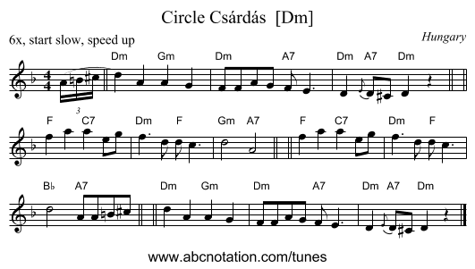Circle Cs&aacute;rd&aacute;s  [Dm] - staff notation