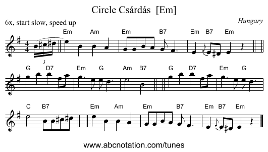 Circle Cs&aacute;rd&aacute;s  [Em] - staff notation