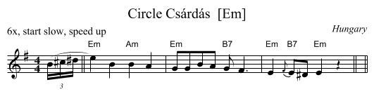 Circle Cs&aacute;rd&aacute;s  [Em] - staff notation