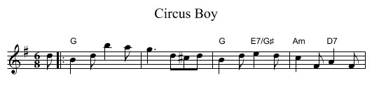 Circus Boy - staff notation