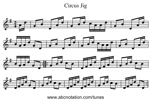 Circus Jig - staff notation