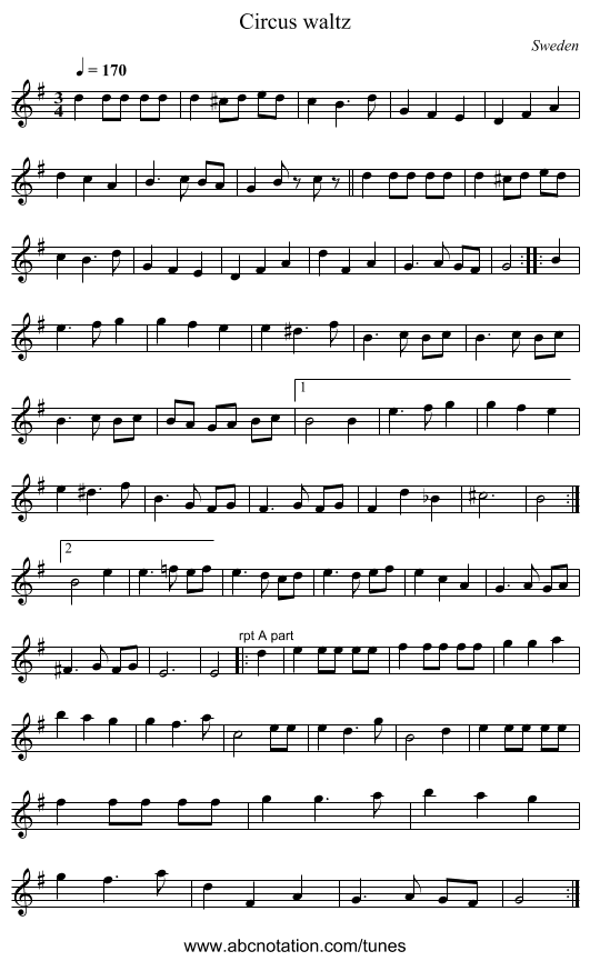 Circus waltz - staff notation