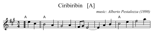 Ciribiribin   [A] - staff notation